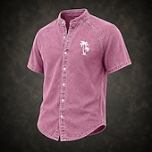 economico Camicie casual eleganti da uomo-camicia da uomo softfade™ camicia casual camicia in denim camicia acid wash capo tinto rosa verde kaki grigio azzurro manica corta tinta unita colletto alla coreana abbigliamento casual quotidiano