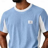 cheap Waffle Knit Tee-Men's Waffle T-shirt Tee Top Short Sleeve Crew Neck Summer Spring All Seasons Solid Color Fashion Designer Casual Color Block Casual Daily Outdoor Light Blue Black Light Green Top Tee for Men