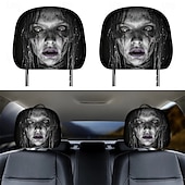 abordables Funda de Halloween-Fundas para reposacabezas de coche con diseño de fantasma con pelo mojado (2/4 unidades), fundas protectoras de reposacabezas de asiento con diseño de terror para Halloween, impresión plana 2D, ajuste