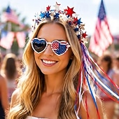 cheap U.S. 250th Anniversary-2 PCS Sparkling Americana Star Crown Headbands with Flowing Ribbons, Patriotic Red White Blue Hair Accessories for 4th of July Independence Day, Memorial Day, Veterans Day, Parades, Festivals