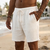 ieftine Vacanţă-Bărbați Pantaloni Scurți Pantaloni scurți de vară Pantaloni scurți de plajă Pantaloni scurți casual Cordon Talie elastică Margine crudă Simplu Confort Respirabil Lungimea genunchiului Casual Zilnic
