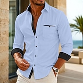 baratos Camisas de botões masculinas-Homens Camisa Social Saia camisa de botão Camisa não de ferro Bloco de cor Casual Diário Azul Branco Preto Rosa Manga Longa Aberto para a Lateral Primavera Primavera &amp; Outono Roupa Patchwork