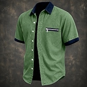 cheap Men's Smart Casual Shirts-SoftFade™ Men Shirt Casual Shirt Denim Shirt Cotton Acid Wash Shirt Acid Wash Shirt Black Green khaki Gray Light Blue Short Sleeve Plain Shirt Collar Casual Daily Color Block Clothing Apparel Elegant