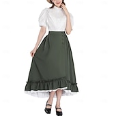 halpa Asusteet-Setti Retro / vintage Renessanssi Cottagecore Epäsymmetrinen Nilkkapituinen Hameet Pusero / hame Pitkähihainen Lempeä nainen Naamiaispuku Naisten Fantasia Karnevaali Juhla Renessanssin messut Aikuiset