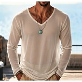  Herr T-shirt T-tröja Långärmad V-hals Sommar Vår Slät Mode Designer Lättvikt Klassisk Mjukt Semester Gata Utekväll Svart Himmelsblå Purpur Topp t-shirt för män