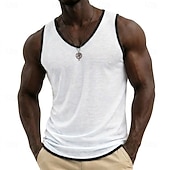 economico Canotte da palestra-Per uomo Maglietta di cotone Maglietta senza maniche Senza Maniche Scollo a V Estate Semplice Moda Essenziale Casual Snello Morbido Casuale Spiaggia Vacanza Bianco Nero Blu Maglietta Top per Uomo