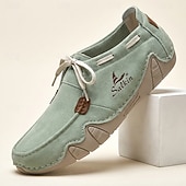 Недорогие Повседневные туфли на шнуровке-Men's Mint Green Casual Loafers, Lace-Up Comfort Walking Shoes, Lightweight Soft Sole Shoes for Travel, Daily Wear, Outdoor Activities