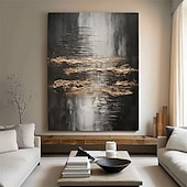 abordables Peintures Abstraites-Grande peinture à l'huile faite main de style wabi-sabi, peinture murale noire et or, peinture texturée gris or, peinture abstraite minimaliste noire, art moderne, décoration murale