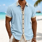  Hommes Chemise en lin Chemise d'été Tenue de plage Chemise Boutonnée Bloc de Couleur Occasionnel Vacances Bleu Noir Rose Claire Vert Manche Courte Col Rabattu Été Vêtement Tenue