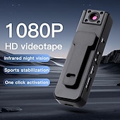 abordables Cámaras de red IP de interiores-Cámara corporal HD 1080p con visión nocturna infrarroja, mini cámara de seguridad portátil con clip para el hogar, la oficina y exteriores, grabadora de vídeo portátil con estabilización deportiva y