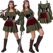 billiga Damdräkter-Klänningar Kläder Finkostym Pirat Kapten Medeltida kostymer Renässans Vuxna Dam Halloween Karnival Fest Prestanda Klä ut