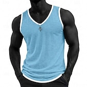 economico Canotte da palestra-Per uomo Maglietta di cotone Maglietta senza maniche Senza Maniche Scollo a V Estate Semplice Moda Essenziale Casual Snello Morbido Casuale Spiaggia Vacanza Bianco Nero Blu Maglietta Top per Uomo