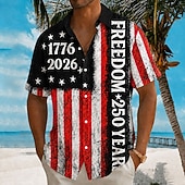  2026 250° Camicia da uomo con bandiera americana 1776 camicia estiva camicia a bottoni maniche corte patriottica outdoor festival estate primavera colletto aperto stampa 3D camicie colletto blu