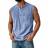 billige Tank Tops-SoftFade™ Men's Vintage Vest Top 100% Cotton Acid Wash Undershirt Sleeveless Henley Shirt Summer Fall Plain Classic Vacation Street Black Top Tee for Men