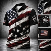  2026 250:e Herrar Amerikanska US-flaggan Polo Skjortor Zip Polo Kortärmad Nedvikt Casual  Sportig Casual Daglig Sport  Utomhus 3D Tryck Sommar Vår Svart 4 Svart 1 Svart 3