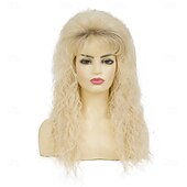 cheap Historical Wigs-Long Blonde Curly Wig for Women Blonde Rocker Punk 70s 80s Wig With Bangs Synthetic Fiber Wigs for Costume Halloween Cosplay Use