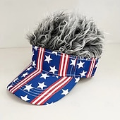  Perruque-chapeau drapeau américain, casquette patriotique à visière commémorative du 250e anniversaire des États-Unis avec cheveux hérissés, chapeau rouge, blanc et bleu pour la fête nationale