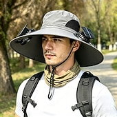 economico Luci e lanterne da campeggio-Cappello da sole a tesa larga per esterni con 2 ventole solari, cappello a secchiello per uomo e donna, protezione UPF 50+, ideale per la pesca. &amp;Cappello da spiaggia con ventola incorporata