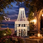 cheap Pathway Lights &amp; Lanterns-Solar Hanging Crystal Chandelier Outdoor, Boho Farmhouse Solar Garden Light, Waterproof Acrylic Crystal Pendant Lantern for Patio, Yard, Porch, Balcony, Tree, Wedding, Party &amp; Holiday Decor