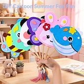  Kit fai da te da 6 pezzi per realizzare ventagli in feltro a forma di animali, ventagli in bambù fatti a mano con nappe, attività creativa estiva di arte e artigianato, panda, coniglietto, ape,