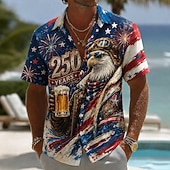  2026 250º Camiseta Masculina Águia da Bandeira Americana Camisa de Verão Camisa Botonê Curta Manga Patriótica Festival ao Ar Livre Verão Primavera Colarinho Dobrado Impressão 3D Azul Azul 3 Azul 2