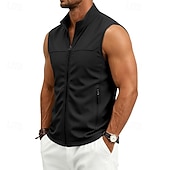 abordables Vestes de course-Homme Couleur Unie Gilet de course à pied Veste softshell Débardeur Rembourré Été Printemps Automne Avec Poches Fermeture intégrale Sans manches Séchage Rapide Léger Respirant Salle de sport Pêche