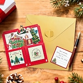  3D-Pop-up-Weihnachtskarte in einer Schachtel, Weihnachtsmann &Weihnachtskarte mit Schneemanndorf, einzigartiges handgefertigtes Geschenk für Kinder, Freunde und Familie, festliche Tischdekoration mit