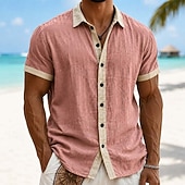  Hommes Chemise en lin Chemise d'été Tenue de plage Chemise Boutonnée Bloc de Couleur Occasionnel Vacances Bleu Noir Rose Claire Vert Manche Courte Col Rabattu Été Vêtement Tenue