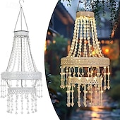 cheap Pathway Lights &amp; Lanterns-Solar Hanging Crystal Chandelier Outdoor, Boho Farmhouse Solar Garden Light, Waterproof Acrylic Crystal Pendant Lantern for Patio, Yard, Porch, Balcony, Tree, Wedding, Party &amp; Holiday Decor