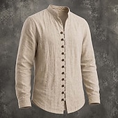  Men Shirt Linen Shirt Summer Shirt Casual Shirt Button Up Shirt Plain Casual Daily Black White Pink Sky Blue Long Sleeve Band Collar Spring & Summer Summer Clothing Apparel Buttons
