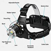 abordables Phares avant-Lampe frontale LED rechargeable, étanche et dotée d'un port USB, d'un détecteur de mouvement, de 3 modes d'éclairage, d'un phare zoom haute luminosité et d'une lampe torche mains libres en alliage
