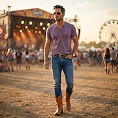 abordables Cowboy &amp; Western Boots-Men's Ostrich Texture Cowboy Boots – Premium Western Leather Boots for Music Festivals, Country Concerts, Outdoor Parties &amp; Bar Nights