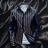 abordables Camisas de satén para hombre-Hombre Camisa Camisa de raso Camisa para Vestido Abotonar la camisa camisa de baile Tiras verticales Boda Formal Negro Azul Verde Trébol Manga Larga Cuello Vuelto Todas las Temporadas Ropa
