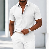 economico camicie da uomo no stiro-Per uomo Camicia Camicia elegante Camicia non stiro Camicia con Bottoni Semplice Casuale Quotidiano Bianco Blu chiaro Nero Rosa Manica Corta Collo ripiegato Estate Primavera Abbigliamento Classico