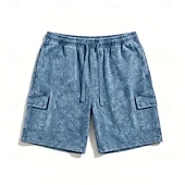 preiswerte Lässige Shorts-Herren-Cargoshorts mit Acid-Wash-Effekt – elastischer Bund mit Kordelzug – blau