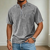 abordables t-shirts de base-Homme T-shirt Chemise jean Manche Courte Col montant Col mandarin Automne &amp; Hiver Été Printemps Uni ancien Streetwear Occasionnel Lavé Manche raglan Occasionnel Maison Rue Gris Bleu Ciel Pourpre