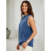  Mulheres 100% Algodão Camisa Henley Lavado Lavagem ácida Lavagem vintage Vintage Moda à moda Sem Manga Mangas Raglã Henley Tops regulares Casual Praia Azul Roxo Laranja Verão Primavera