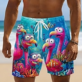  Men's Coconut Tree Flamingos Tropical Plants Swim Trunks Bathing Suits Swim Shorts Board Shorts Mid Waist Hawaiian Daily Beach Vacation Wear Side Pockets Mesh Lining Elastic Drawstring Waist Designer
