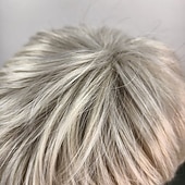 preiswerte ältere Perücke-Kurze, platinblonde Pixie-Bob-Perücke mit Pony – gestuftes, aschblondes Kunsthaar für Damen, natürlich voluminöses Haarteil für den Alltag
