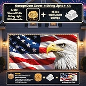 preiswerte Garagentorabdeckung-Dekorationen für Garagentore zum 250. Jahrestag der Unabhängigkeit der USA am 4. Juli, Feuerwerk und US-Flagge als patriotischer Hintergrund für Garagentore, Dekorationsartikel für Gedenkfeiern zum Unabhängigkeitstag mit amerikanischer Flagge
