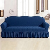 cheap Sofa Cover-Country Style 3D Stretch Sofa Cover with Skirt, Washable Elastic Couch Slipcover for 1/2/3/4 Seater, Fitted Furniture Protector