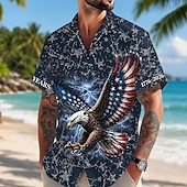 cheap Patriotic 250 Shirts-4th of July 2026 250th Men's Eagle American Flag Shirt Summer Shirt Button Up Shirt Short Sleeve Patriotic Outdoor Festival Summer Spring Turndown 3D Print Collared Shirts Blue White