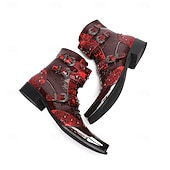 cheap Premium Leather Boots-Men's Red Western Biker Boots – Exotic Buckle Ankle Boots, Vintage Cowboy Footwear for Motorcycle Riding, Concerts, Music Festivals and Nightlife