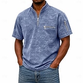 tanie Męska klasyczna koszulka polo-Koszulki polo SoftFade™ dla mężczyzn T-shirt z efektem przetarcia Casual Praca Ćwierć zamek błyskawiczny Żebrowany Kołnierzyk Krótki rękaw Moda Basic Gładki Zamek błyskawiczny Kieszeń Lato Wiosna