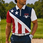  Koszulka Polo Męska 250-lecia Patriotic Amerykańska Flaga 1776 2026 Quarter Zip Krótki Rękaw Kołnierzyk Golf Casual Letni Top
