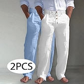 economico Classico-Per uomo Pantaloni di Lino Pantaloni Pantaloni Estivi Pantaloni da Spiaggia Tasca Frontale Gamba Dritta Confezione multipla Semplice Comodità Traspirante Lunghezza intera Quotidiano All'aperto Affari