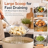 cheap Cooking Utensils-1/2 PCS Wooden Handle Stainless Steel Spider Strainer, 16 Inch Long Handle Deep Fry Skimmer Spoon, Heavy Duty Frying Scoop for French Fries, Pasta, Noodles, Dumplings and Hot Pot, Kitchen Cooking Tool
