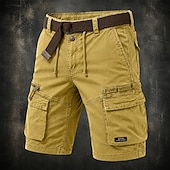 お買い得  Classic-Men's Cargo Shorts Shorts Summer Shorts Drawstring Elastic Waist Multi Pocket Solid Color Plain Comfort Wearable Short Casual Daily Outdoor Fashion Casual Khaki Black Inelastic