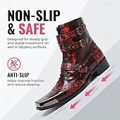 cheap Premium Leather Boots-Men's Red Western Biker Boots – Exotic Buckle Ankle Boots, Vintage Cowboy Footwear for Motorcycle Riding, Concerts, Music Festivals and Nightlife
