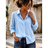  Mulheres Blusa Botões Côr Sólida à moda Casual Manga Longa Aberto para a Lateral Tops regulares Casual Diário Azul Branco Roxo Verão Primavera Outono
